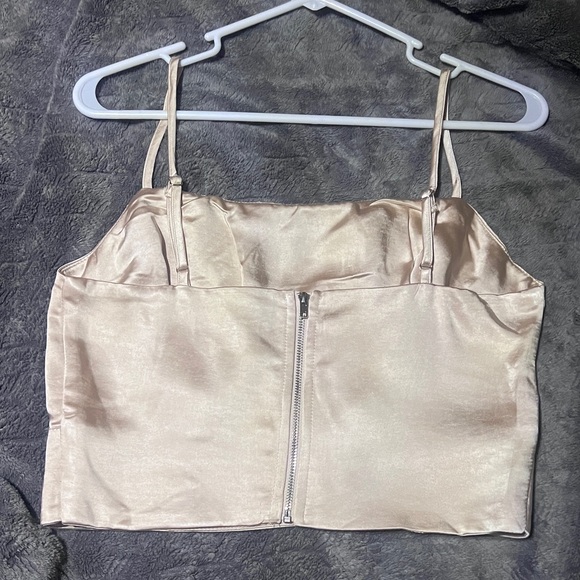 Lulus Luxe'd Out Champagne Satin Cropped Tank Top size M - Picture 5 of 9
